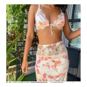 For Love And Lemons Floral Melrode Skirt - Pink and Cream